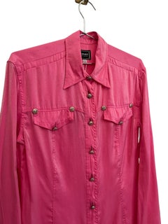 Vintage 1990's Barbie Pink Versace Jeans Couture Shimmery Satin Sparkly Shirt