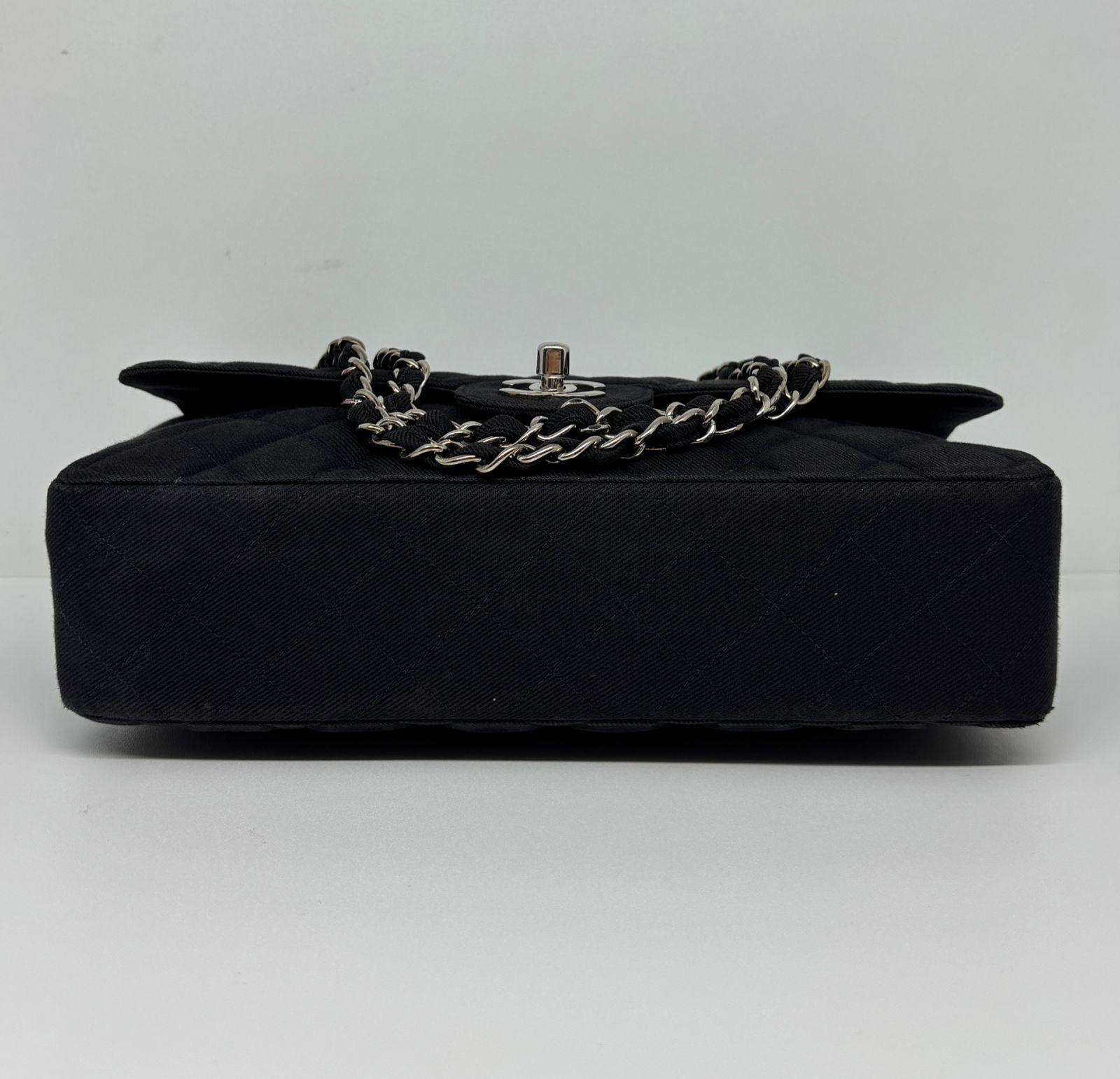 Vintage 1990s Black Canvas Quilted Classic Medium Shoulder Single Flap Bag For Sale 9