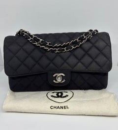 Vintage 1990s Black Canvas Quilted Classic Medium Shoulder Single Flap Bag