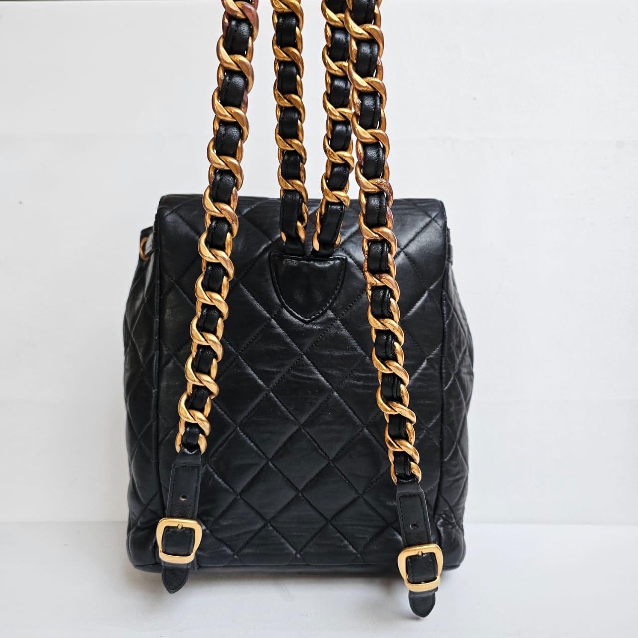 Vintage 1990s Black Lambskin Quilted Duma Backpack For Sale 6