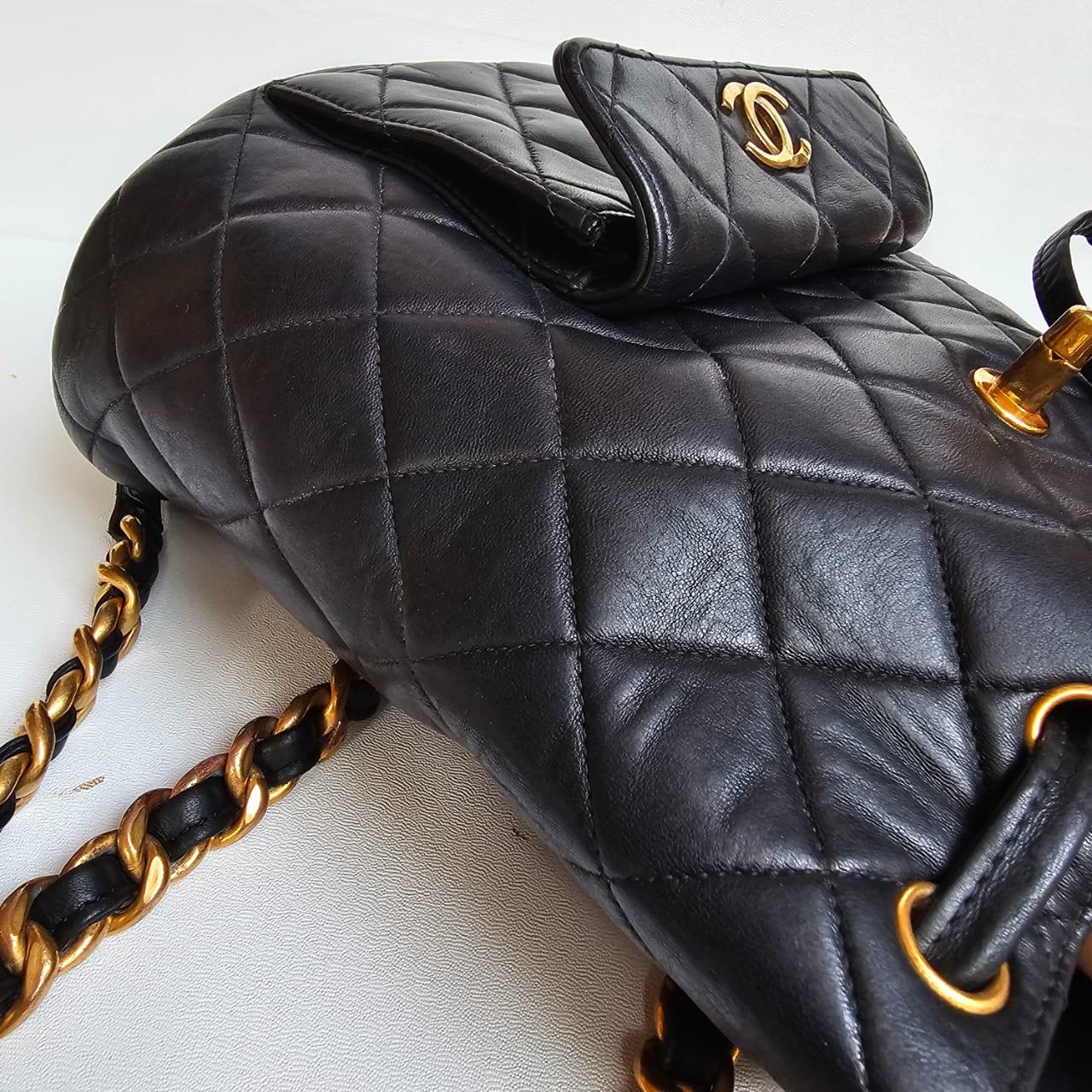 Vintage 1990s Black Lambskin Quilted Duma Backpack For Sale 9