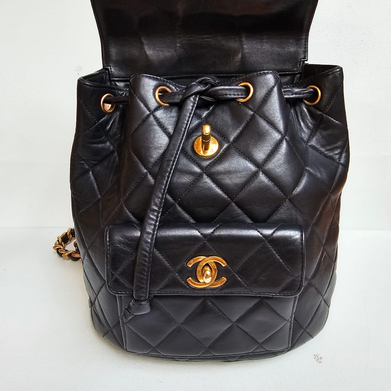 Vintage 1990s Black Lambskin Quilted Duma Backpack 15