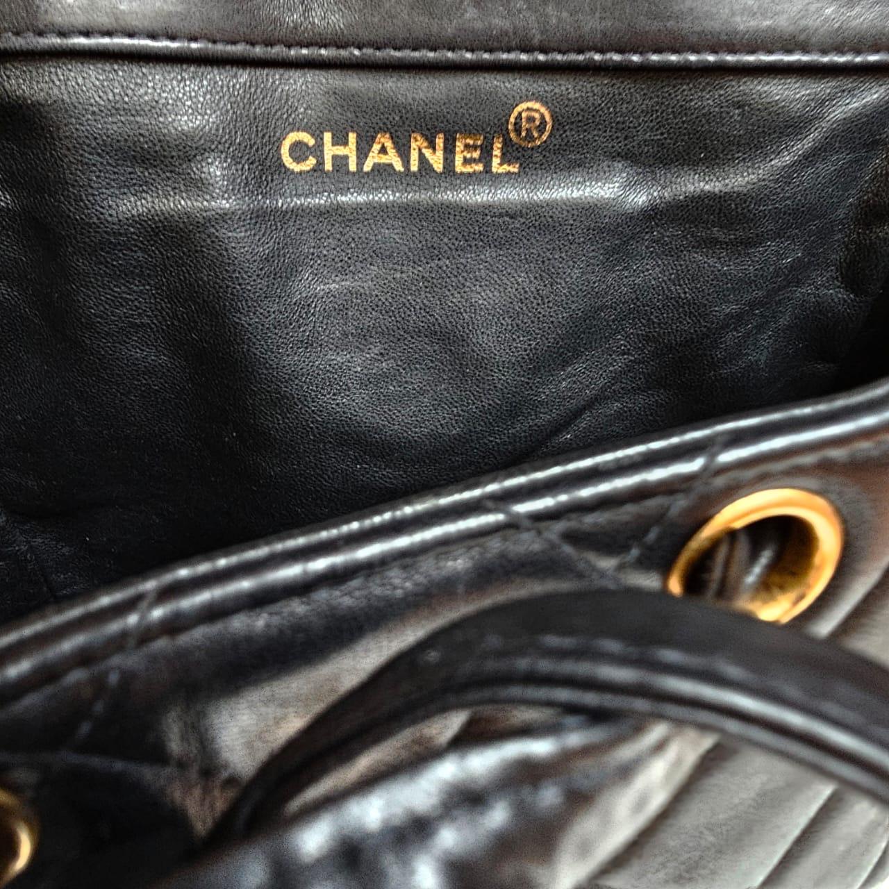Women's Vintage 1990s Black Lambskin Quilted Duma Backpack