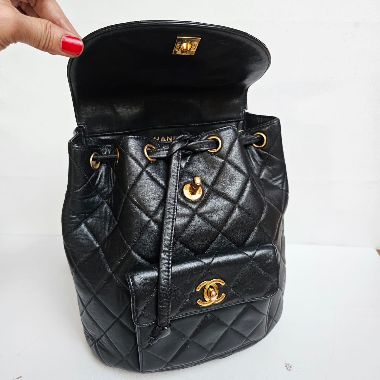Vintage 1990s Black Lambskin Quilted Duma Backpack 1
