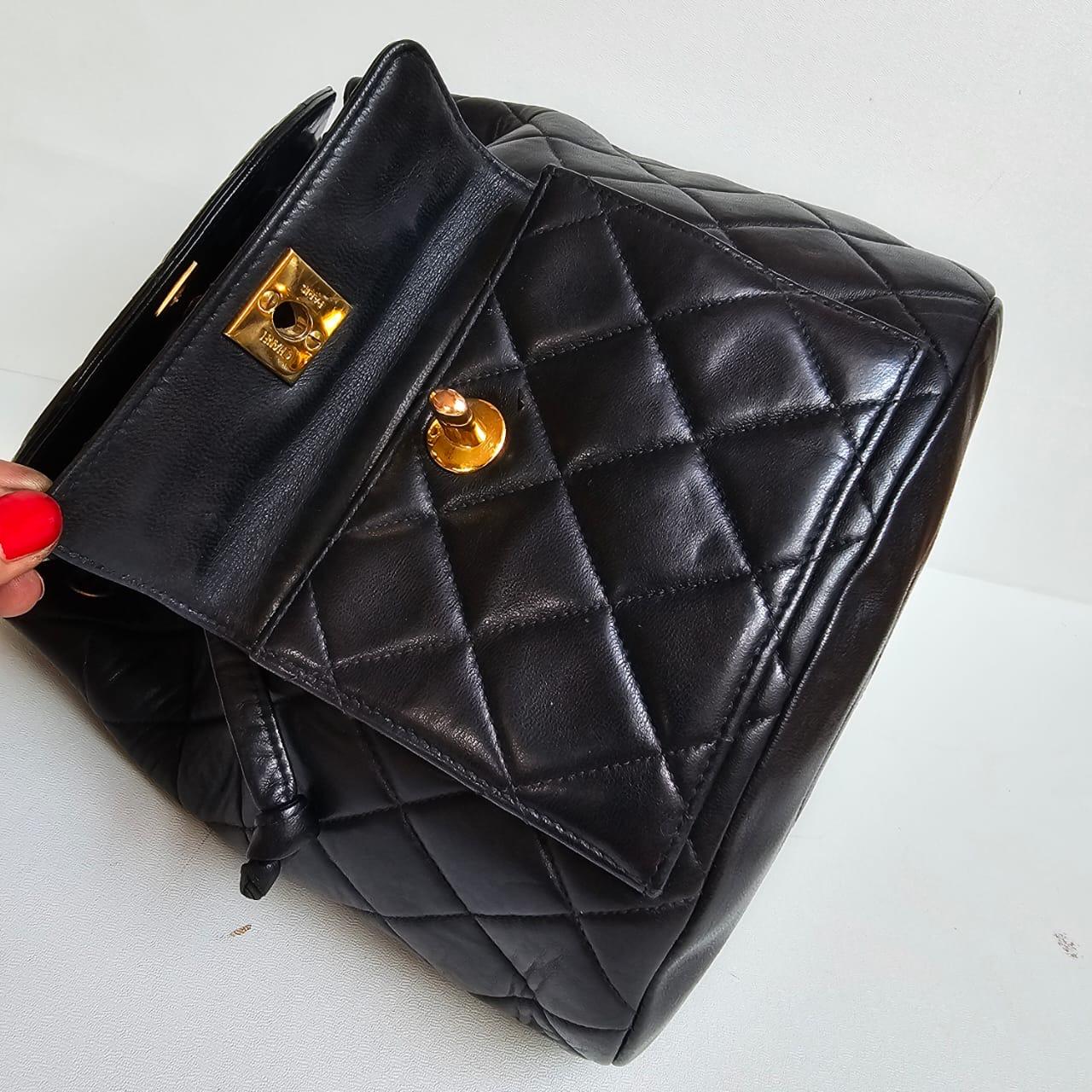 Vintage 1990s Black Lambskin Quilted Duma Backpack For Sale 3