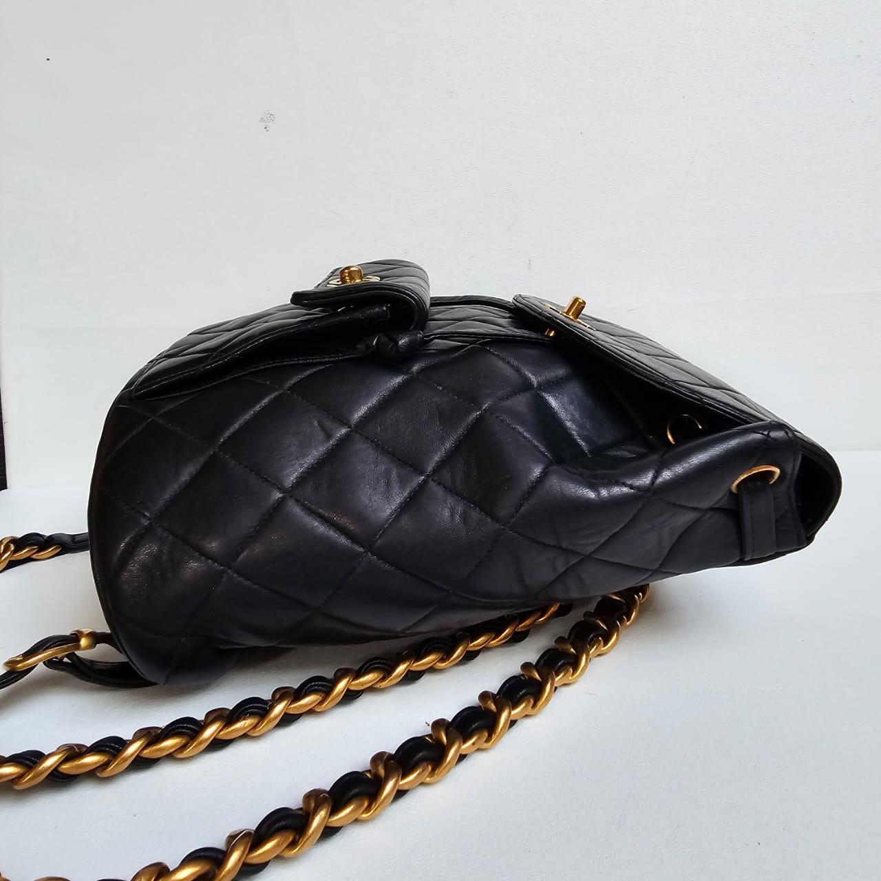 Vintage 1990s Black Lambskin Quilted Duma Backpack For Sale 5
