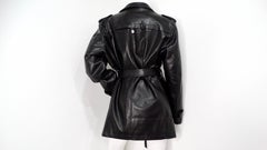 Vintage 1990s Black Leather Trench Mini Dress Jacket With Belt
