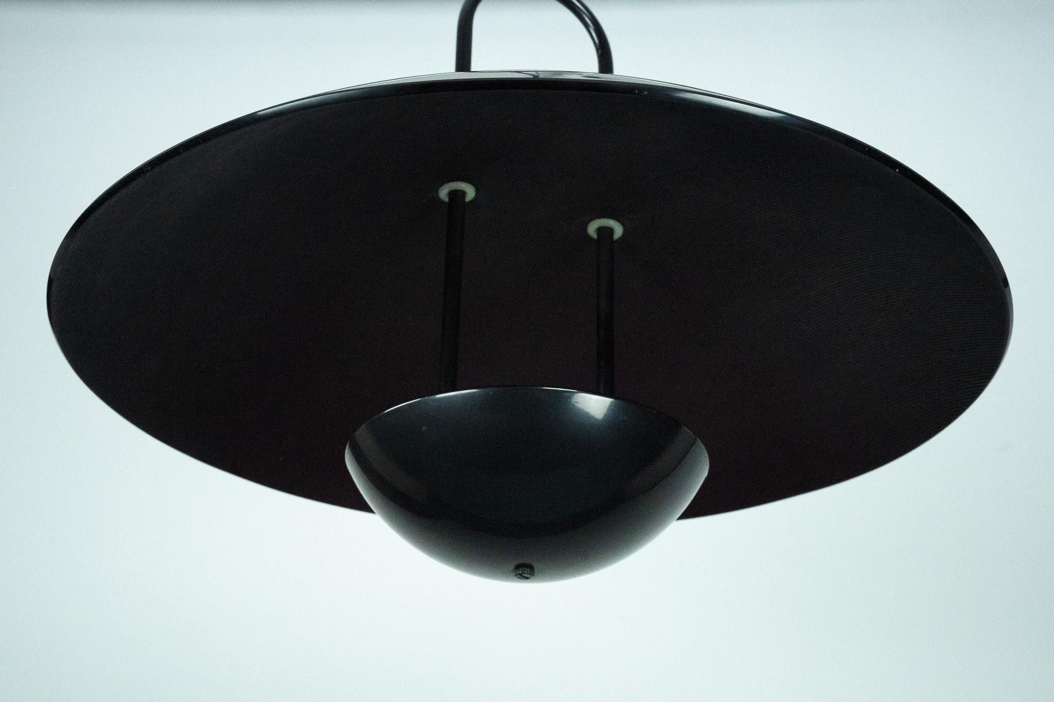 Vintage 1990s Black Pendant Lamp with Glass Top Shade. Italy en vente 3