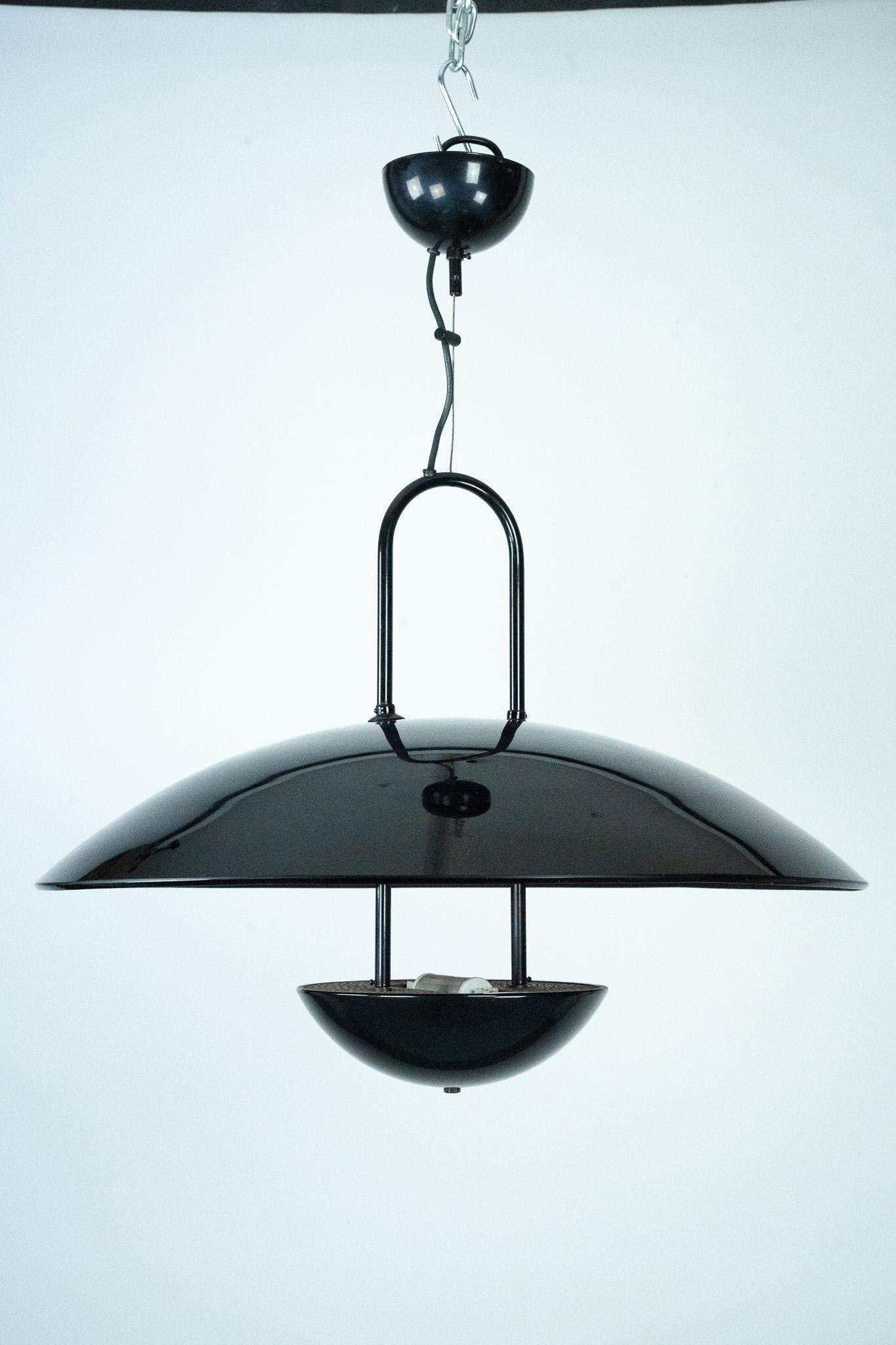 Vintage 1990s Black Pendant Lamp with Glass Top Shade. Italy en vente 6