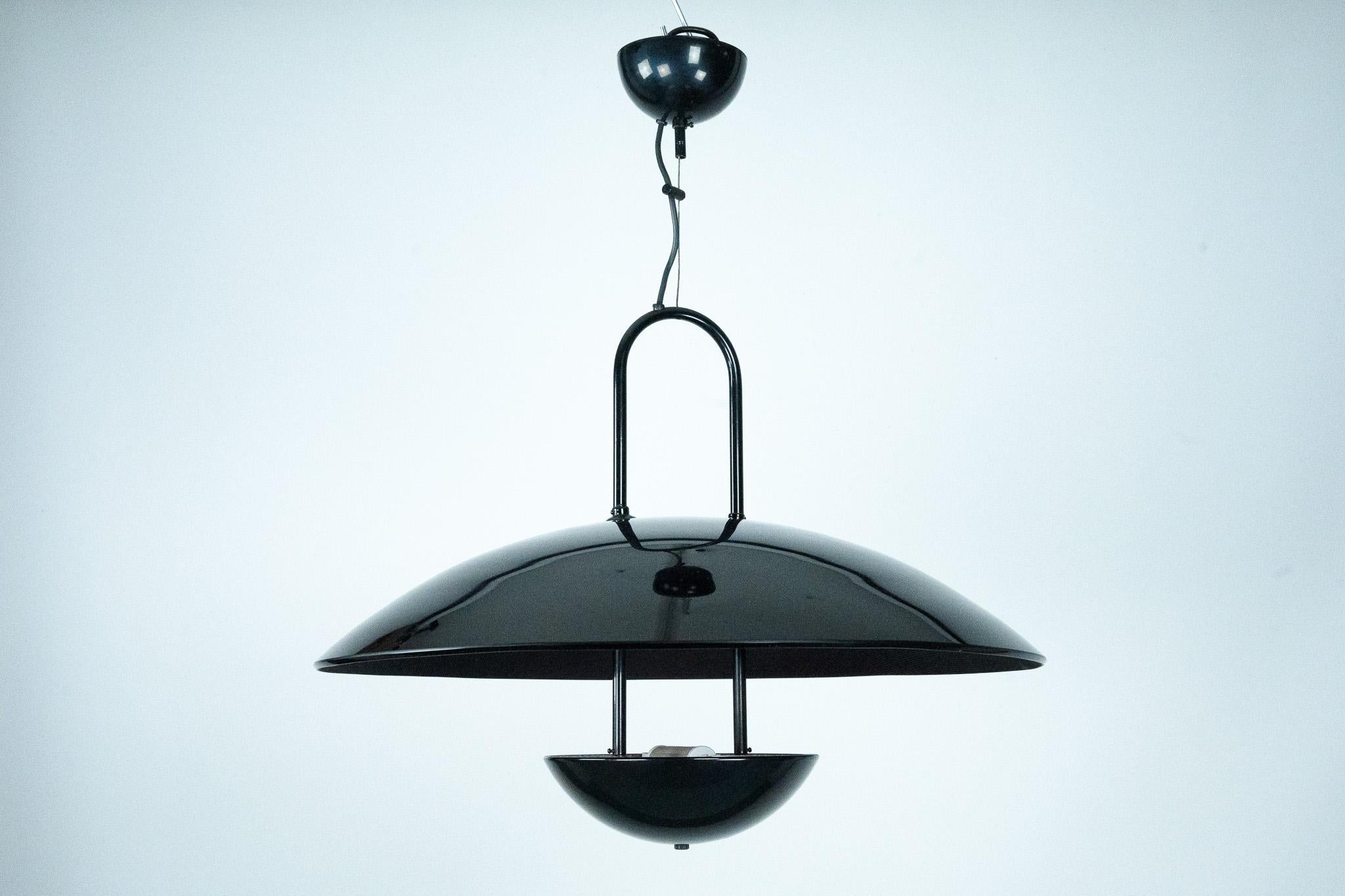 Vintage 1990s Black Pendant Lamp with Glass Top Shade. Italy en vente 7