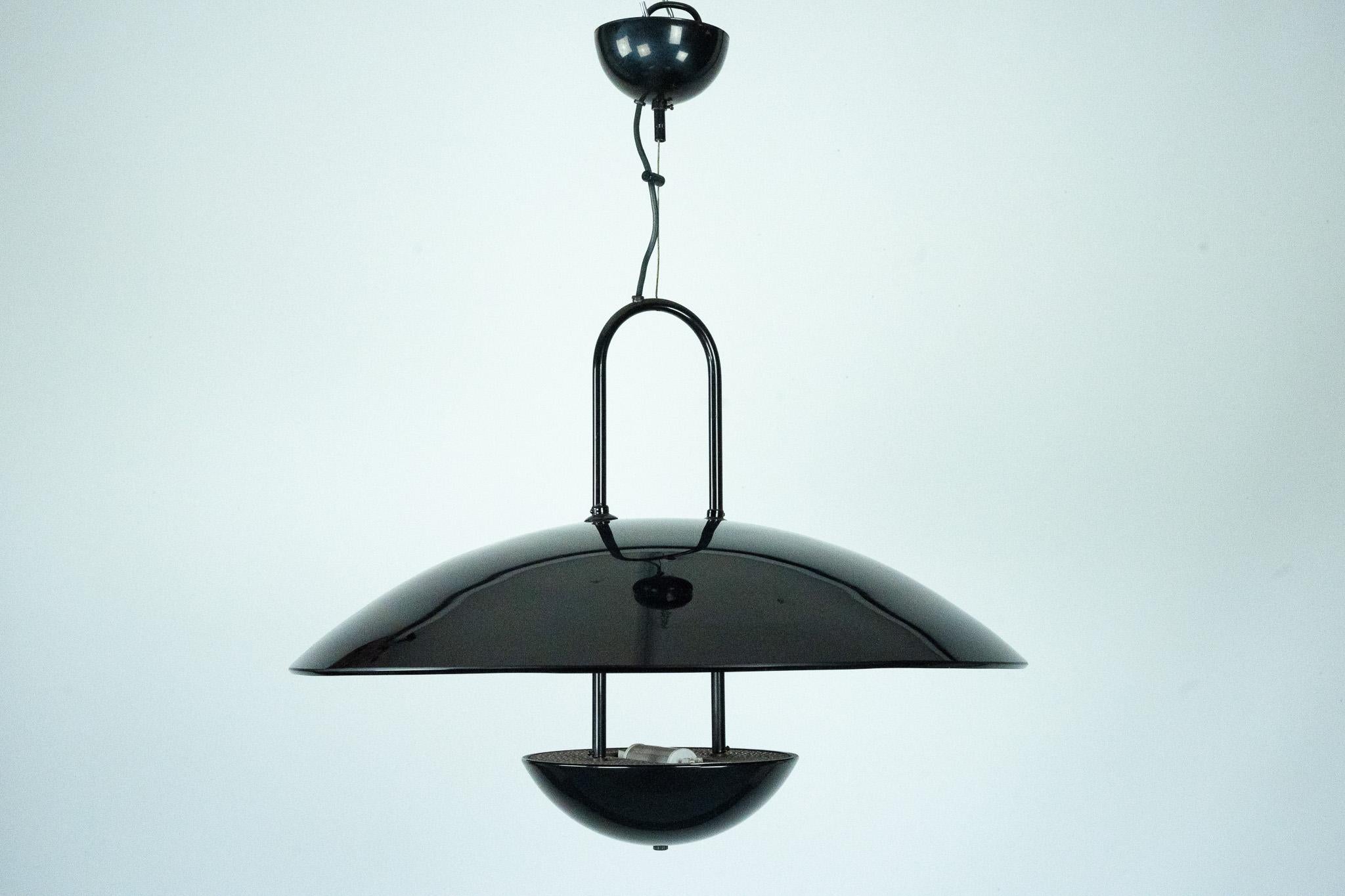 Postmoderne Vintage 1990s Black Pendant Lamp with Glass Top Shade. Italy en vente