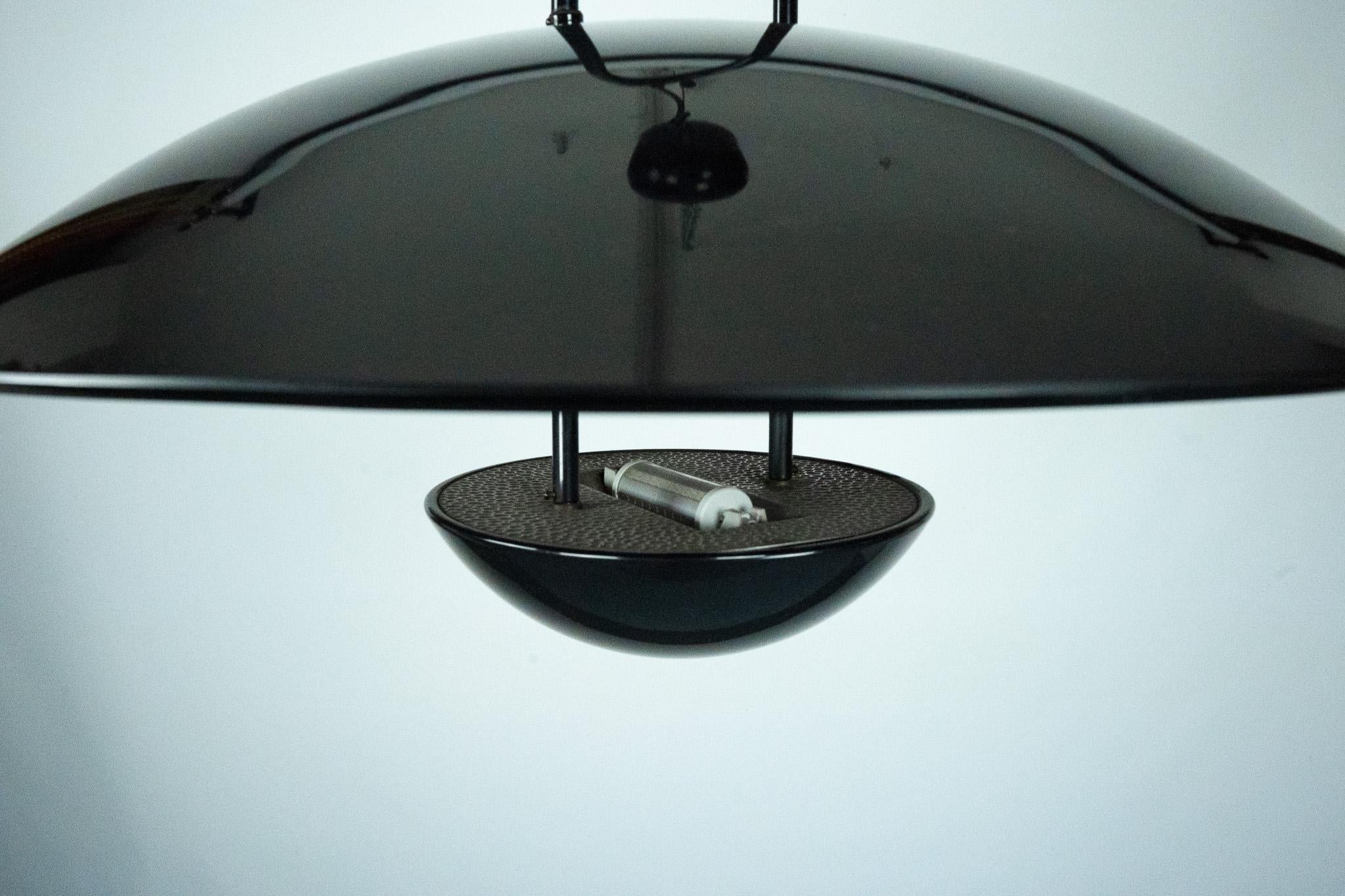Vintage 1990s Black Pendant Lamp with Glass Top Shade. Italy en vente 1