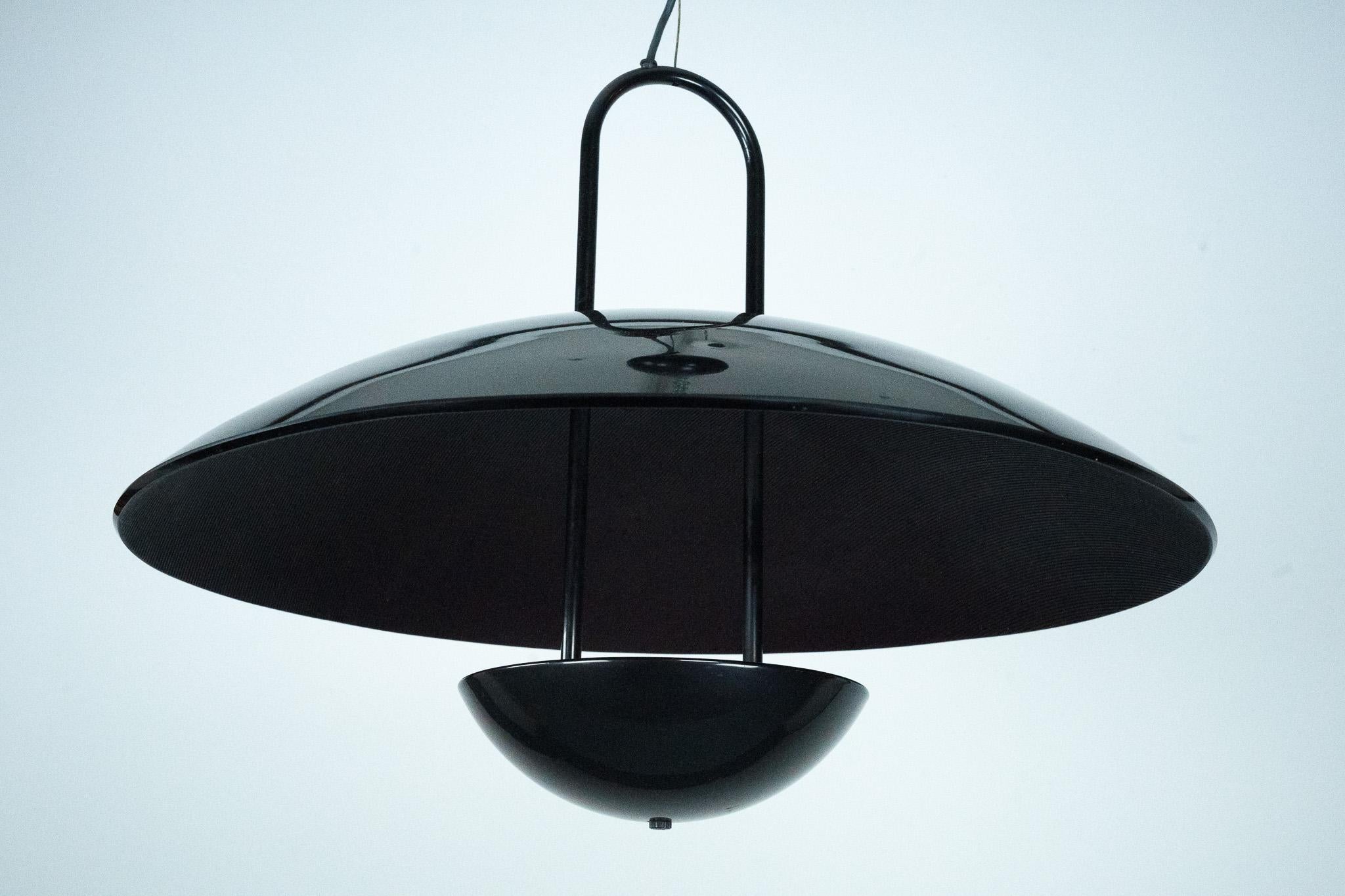 Vintage 1990s Black Pendant Lamp with Glass Top Shade. Italy en vente 2