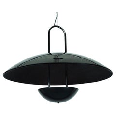 Vintage 1990s Black Pendant Lamp with Glass Top Shade. Italy