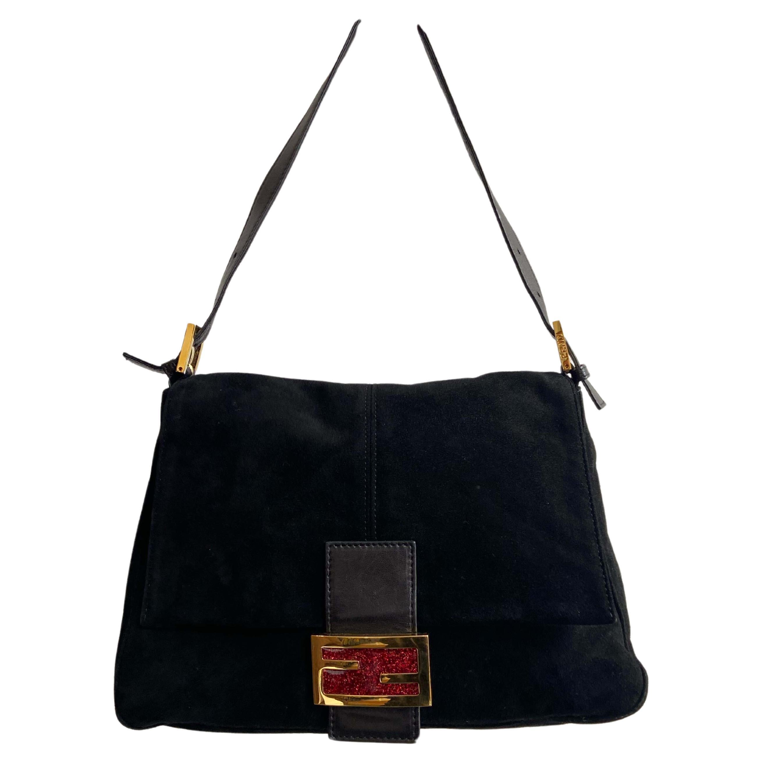Vintage 1990's Black Suede Mamma Bag en vente