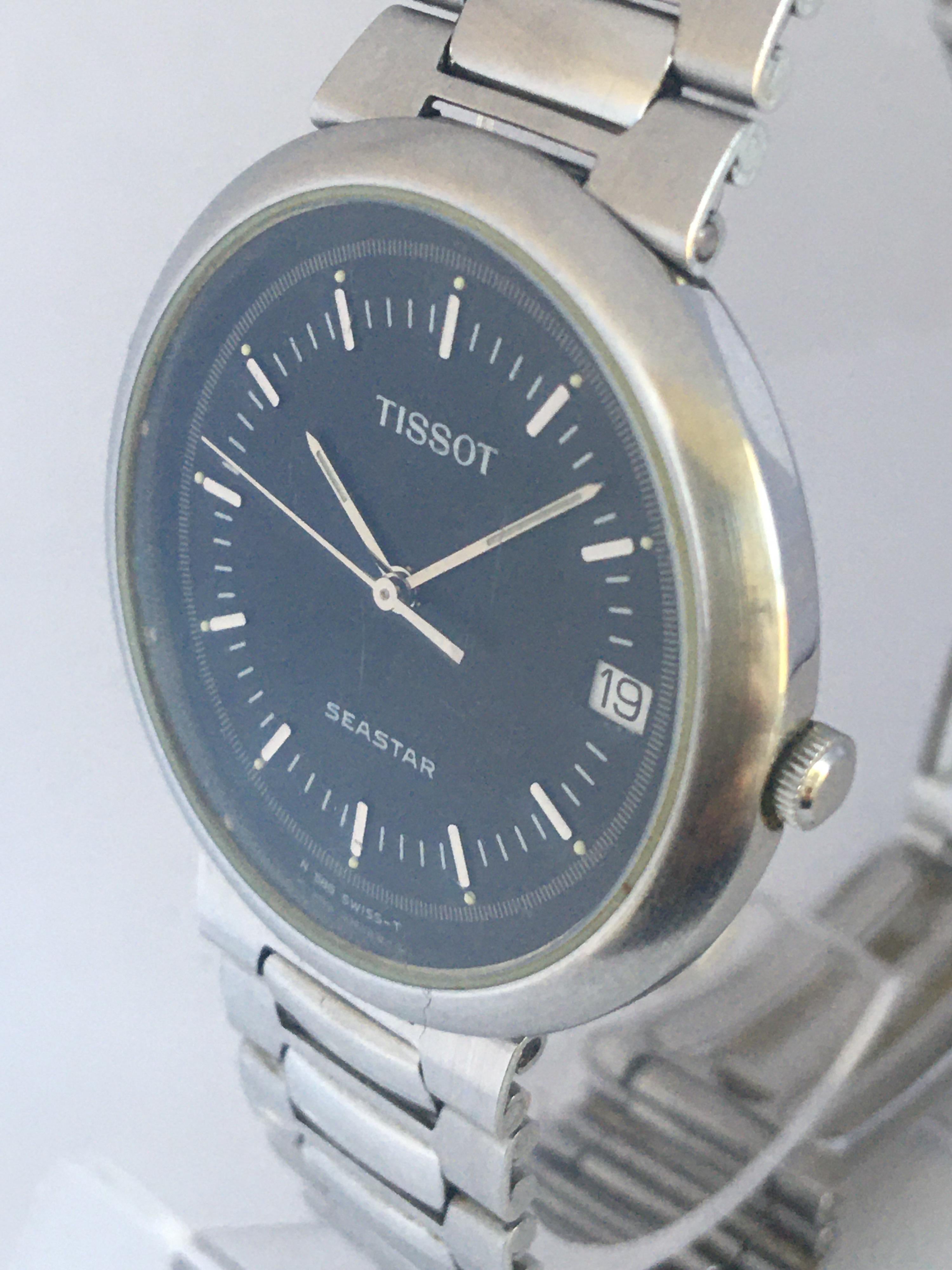 This beautiful pre-owned vintage TISSOT Seastar watch is working and and it runs well. Visible signs of ageing and wearing with some scratches on the glass and on the watch case as shown. 

Please study the images carefully carefully as form part of