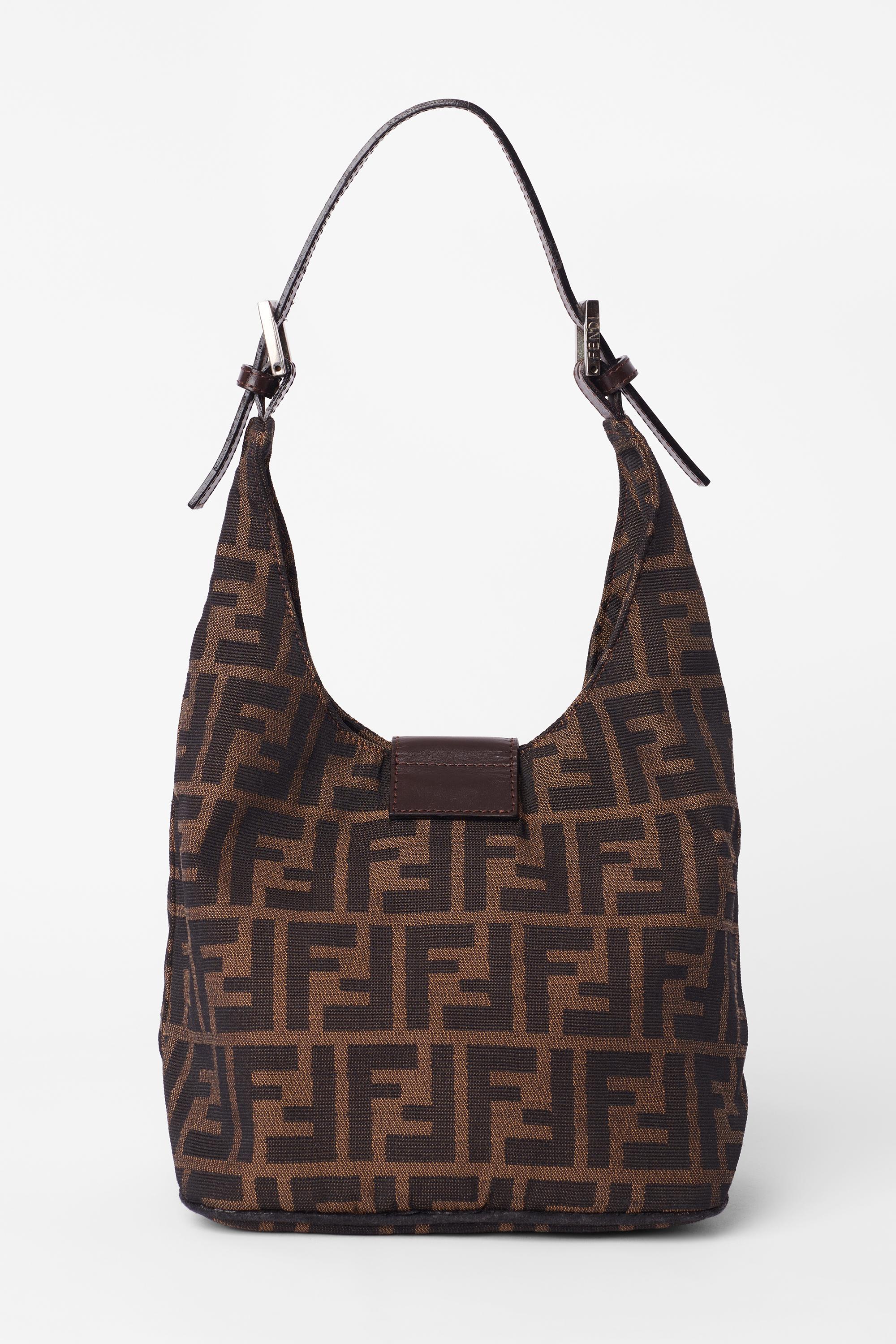 Vintage 1990’s Brown Zucca Print Croissant Bag In Excellent Condition For Sale In London, GB