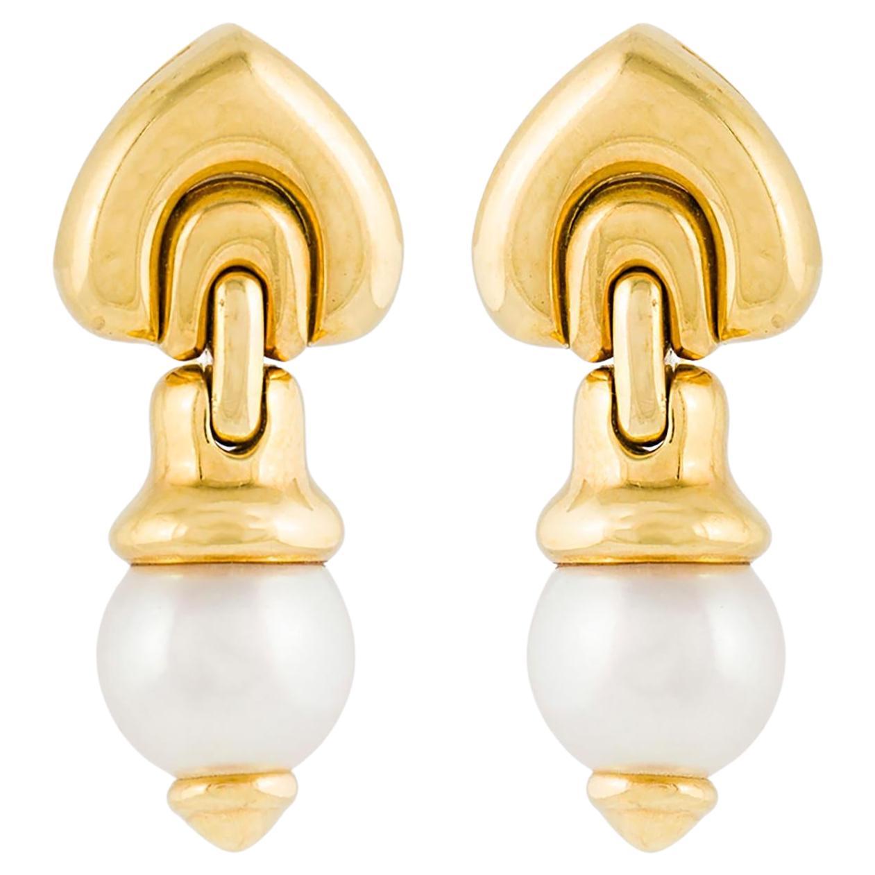 Vintage 1990s Bvlgari Pearl Drop Earrings