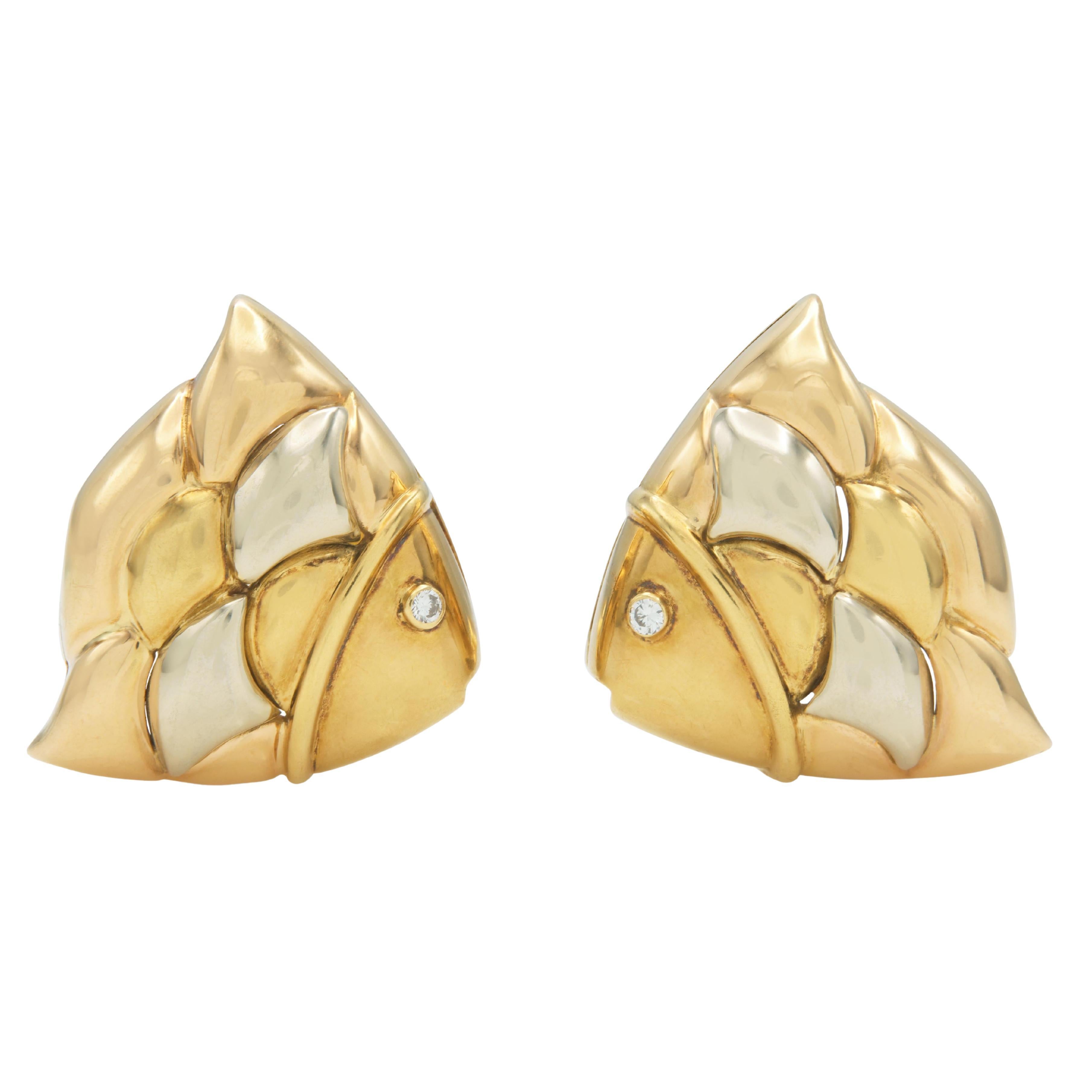 Vintage 1990s Bvlgari Tri-Tone Fish Earrings