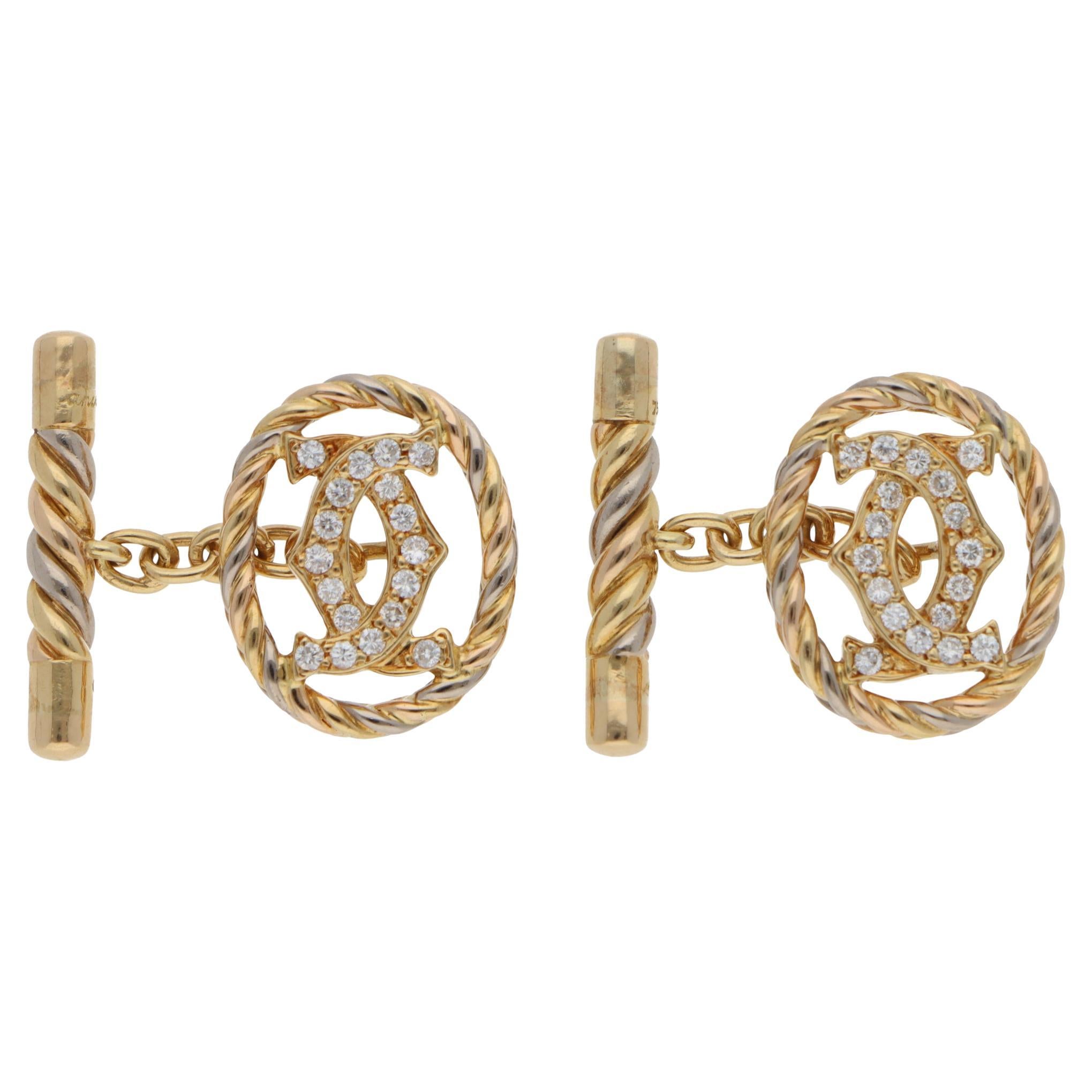 Vintage 1990's C de Cartier Diamond Chain Link Cufflinks