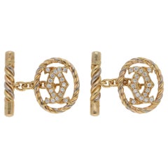 Vintage 1990's C de Cartier Diamond Chain Link Cufflinks