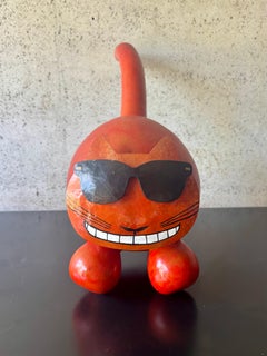 Vintage 1990s California Pop Art Gourd Cat Sculpture Folk Art