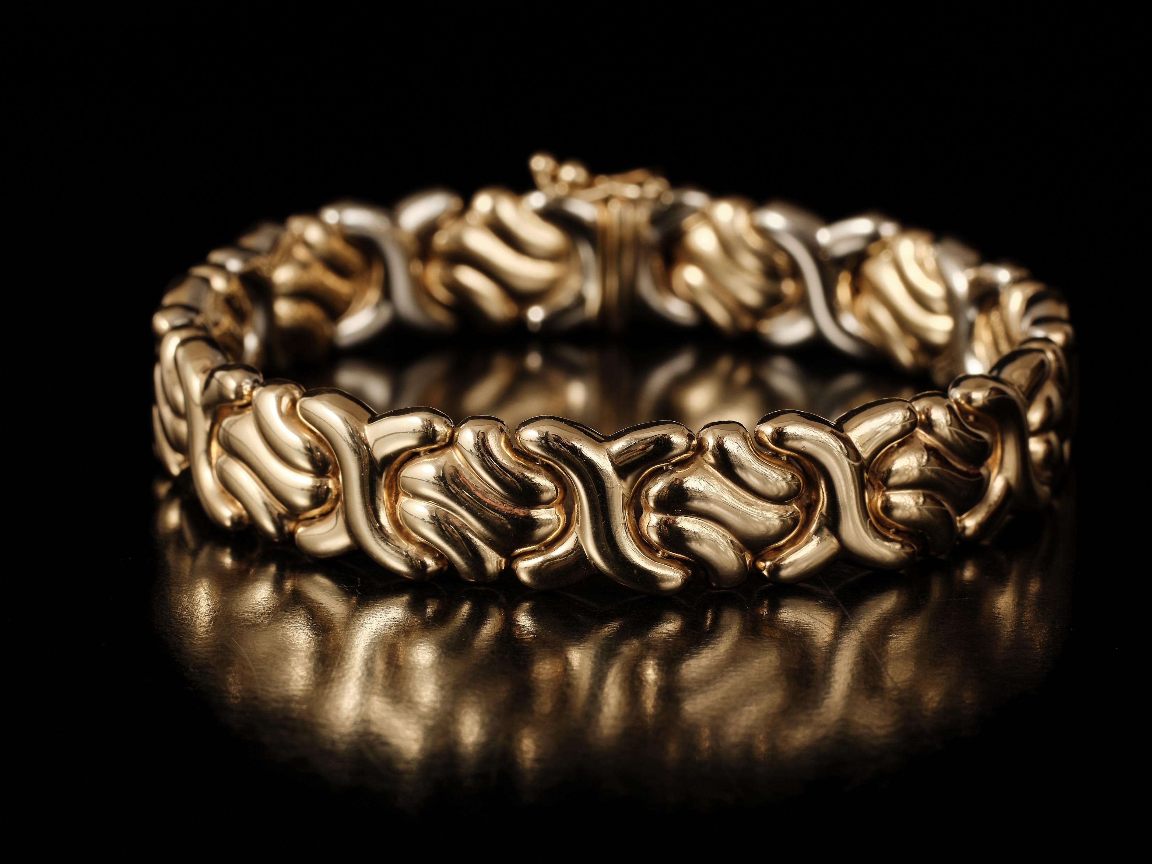 Carl Bucherer, bracelet à maillons vintage en or 18 carats deux couleurs, années 1990 en vente 3