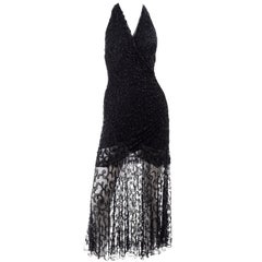 Vintage 1990s Carmen Marc Valvo Beaded Dress With Sheer Skirt