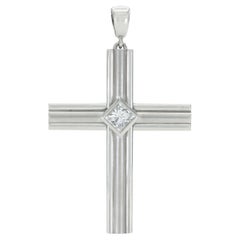 Vintage 1990s Cartier 1.75 Carat Princess Cut Diamond and Platinum Cross Pendant Vintage 1990s Cartier 1.75 Carat Princess Cut Diamond and Platinum Cross Pendant