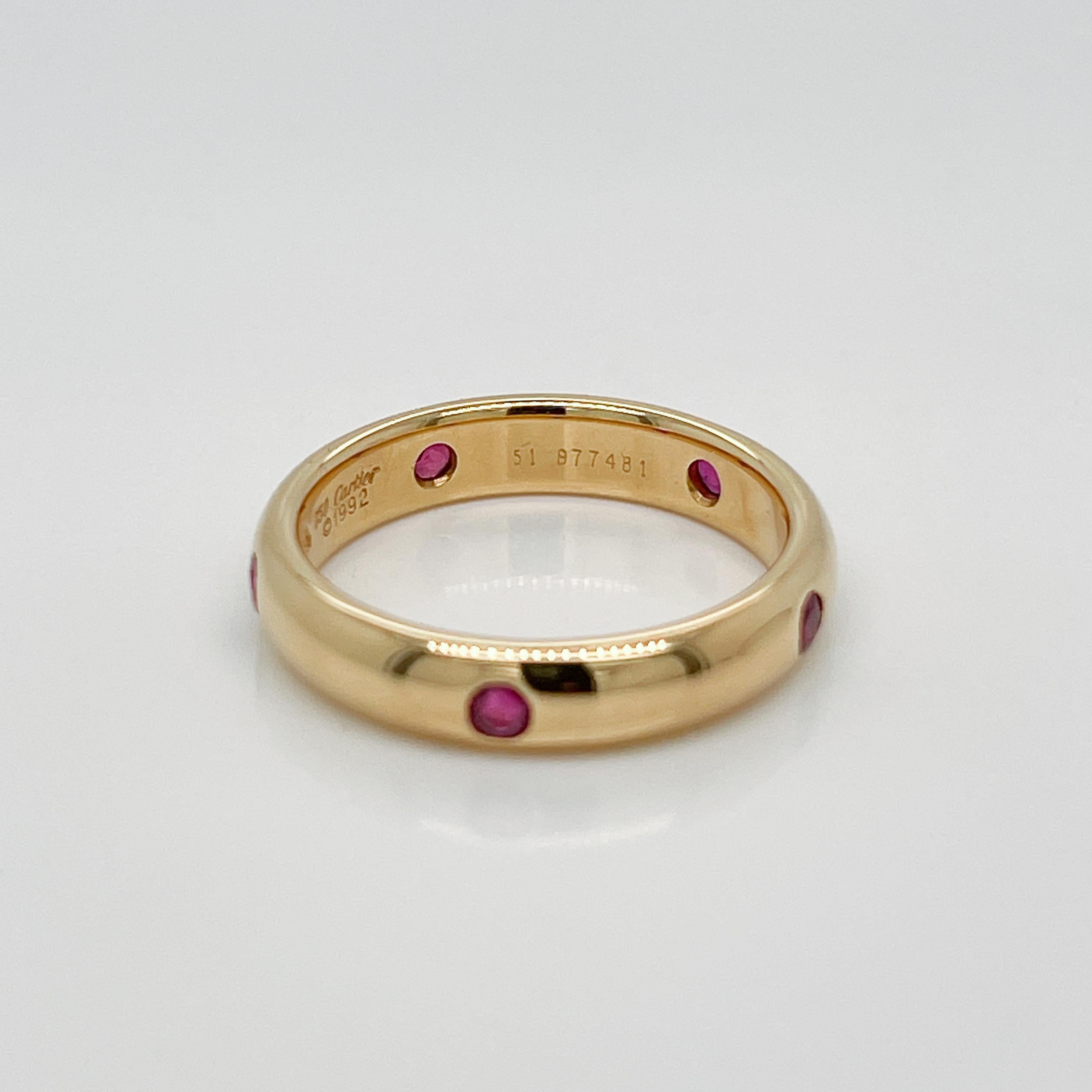 Retro Vintage 1990s Cartier 18 Karat Gold & Ruby 'Stella' Band Ring