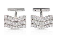 Vintage 1990s Cartier 3 Row Diamond Wave Cufflinks