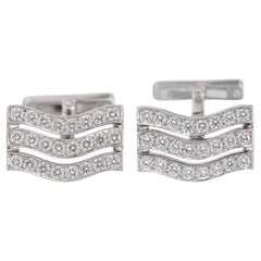 Boutons de manchette Vintage 1990 Cartier 3 Row Diamond Wave