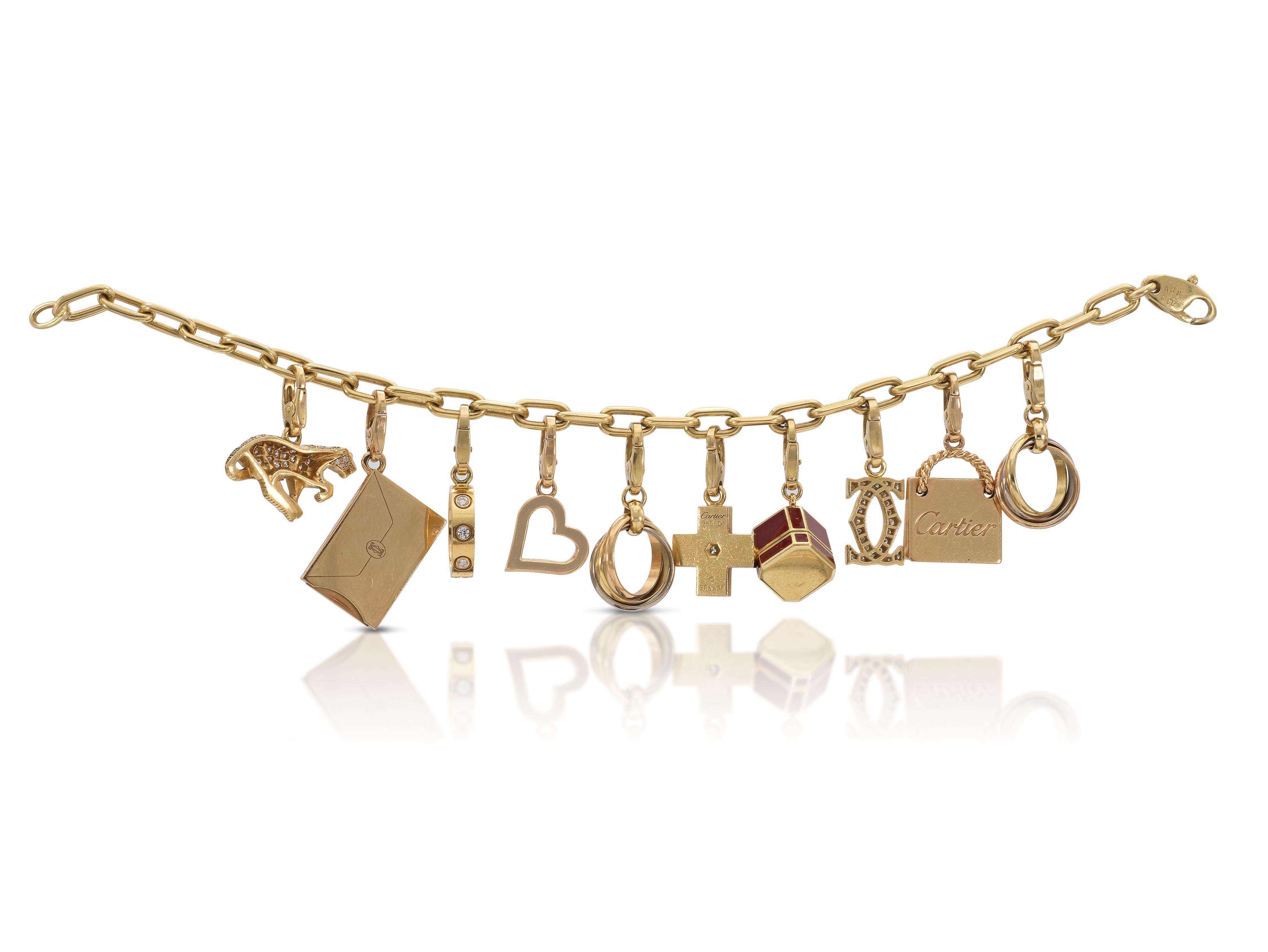 Round Cut Vintage 1990s Cartier Charm Bracelet For Sale