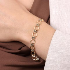 Vintage 1990s Cartier Geometric Two Tone Link Bracelet in Yellow and White Gold