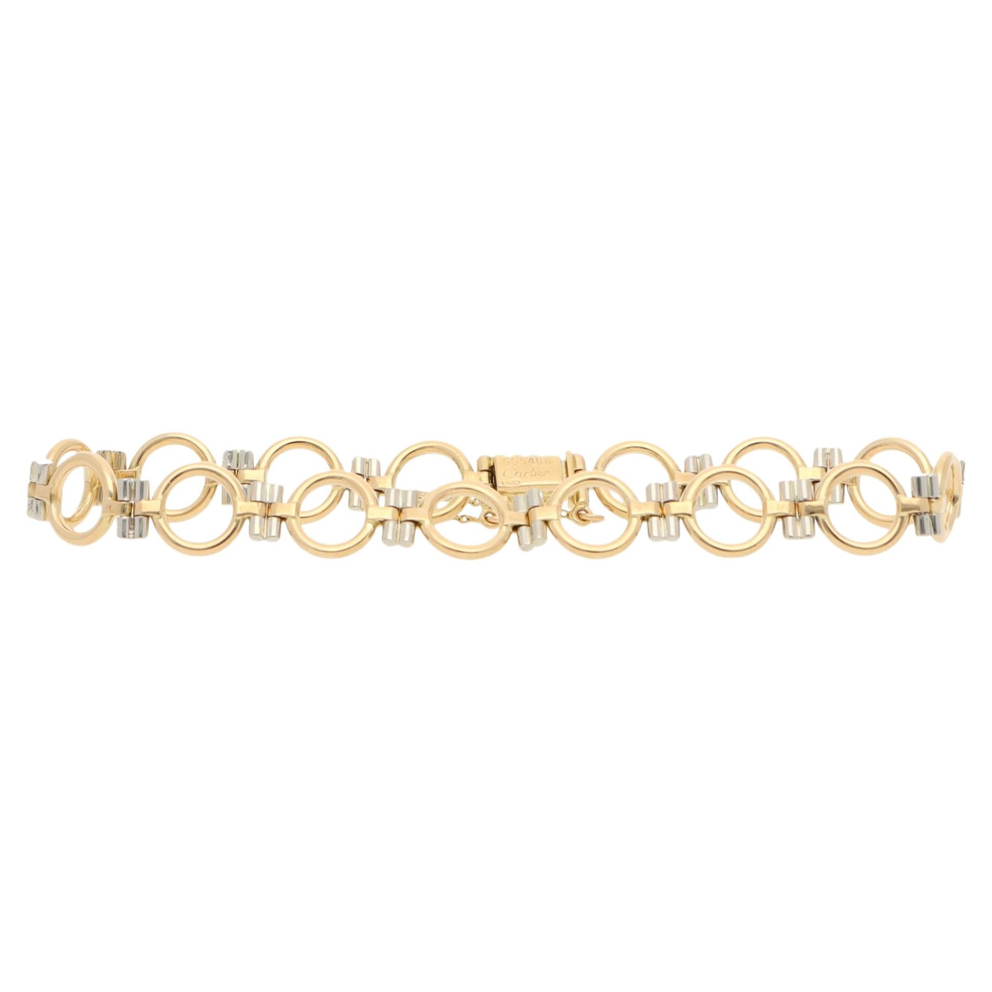 Pulsera vintage de Cartier de los años 90, con eslabones geométricos en dos tonos, de oro amarillo y blanco