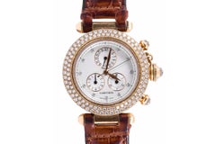 Vintage 1990s Cartier Gold Pasha Chronograph Watch with Diamonds