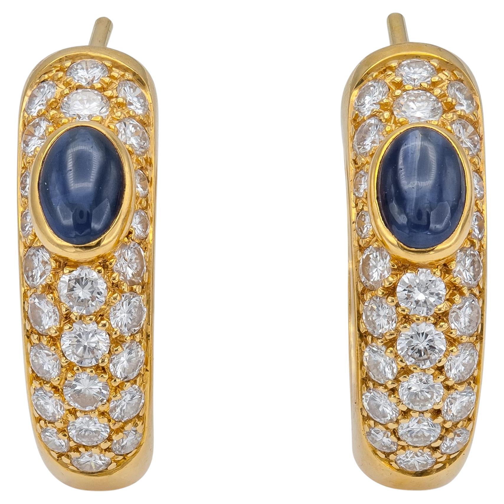 Vintage 1990s Cartier Huggie Earrings with Sapphires and Diamonds