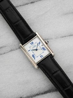 Vintage 1990s Cartier Must Tank Large 2414 Silver White Roman Dial Quartz 25 mm
