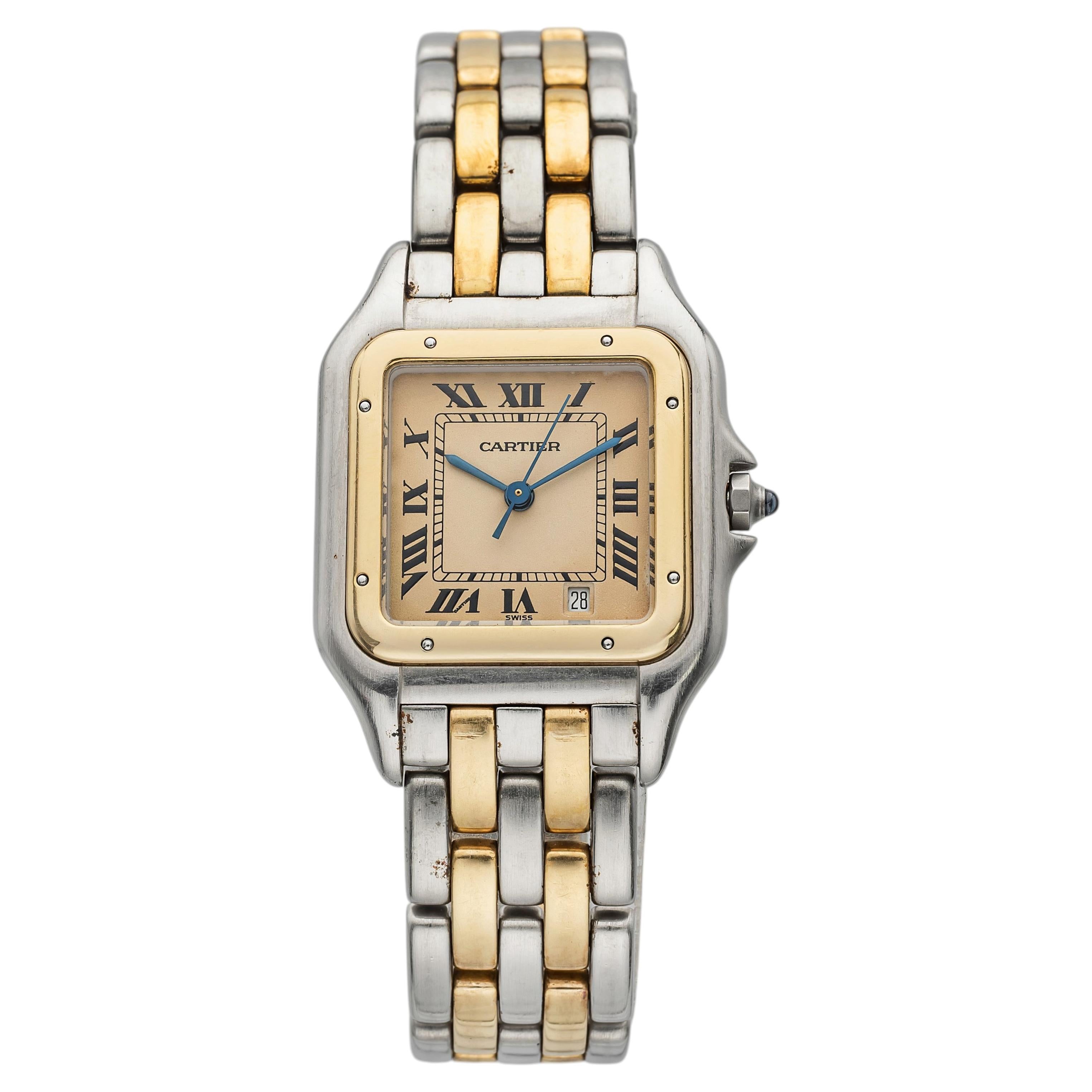 Vintage 1990s Cartier Panthere 83949 Two-Tone Cream Roman Dial Quartz 27mm