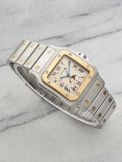 Vintage 1990s Cartier Santos 119901 Two Tone Roman Moonphase Dial Quartz 27mm