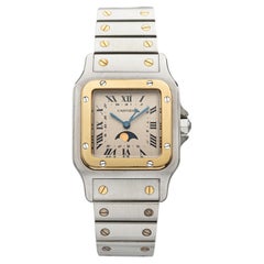 Vintage 1990s Cartier Santos 119901 Two Tone Roman Moonphase Dial Quartz 27mm