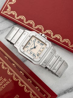 Vintage 1990s Cartier Santos Galbee 987901 Steel Cream Roman Dial Quartz 29mm