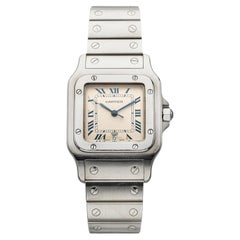 Vintage 1990s Cartier Santos Galbee 987901 Steel Cream Roman Dial Quartz 29mm