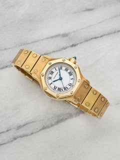 Vintage 1990s Cartier Santos Octagon 8090 18K YGWhite Roman Dial Auto 24mm