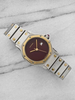 Vintage 1990s Cartier Santos Octagonal 2966 18K YG Burgundy Dial Automatic 31 mm