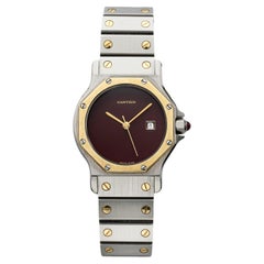 Vintage 1990s Cartier Santos Octagonal 2966 18K YG Burgundy Dial Automatic 31 mm