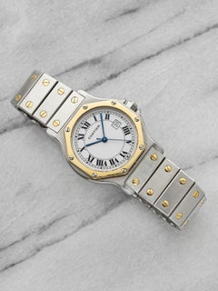 Vintage 1990s Cartier Santos Octagonal 2966 Two-Tone White Roman Dial Auto 30 mm