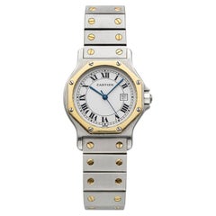 Vintage 1990s Cartier Santos Octagonal 2966 Two-Tone White Roman Dial Auto 30 mm