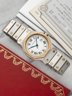 Cartier Santos octogonale des années 1990, modèle 2966, bicolore, cadran romain blanc, automatique, 30 mm