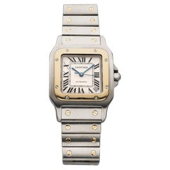 Vintage 1990s Cartier Santos Reference 2823 Two-Tone Automatic White Roman Dial